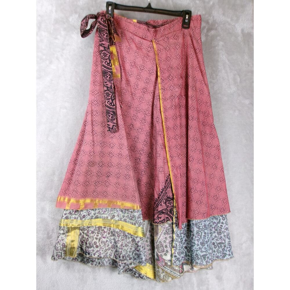 Earthbound Reversible Recycled Sari Wrap Skirt One Size Boho Festival